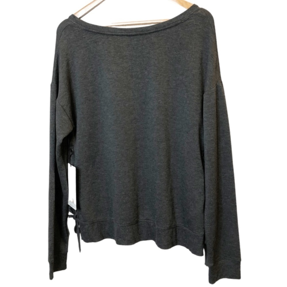 NWT 90 Degree Womens Dark Gray Lace Up Side Crew Neck Long Sleeve Sweatshirt Top - Picture 8 of 16